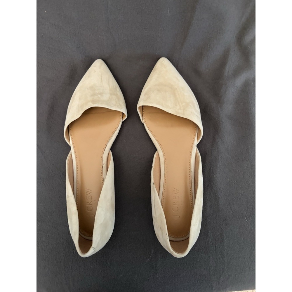 J. Crew Women's Zoe D'Orsay Flats Beige Tan Suede Pointed Toe Slip-On Shoes 8.5